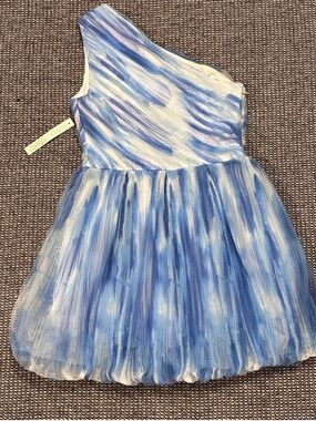 Anthropologie Hutch Blue and White One-Shoulder Bubble Dress NWT